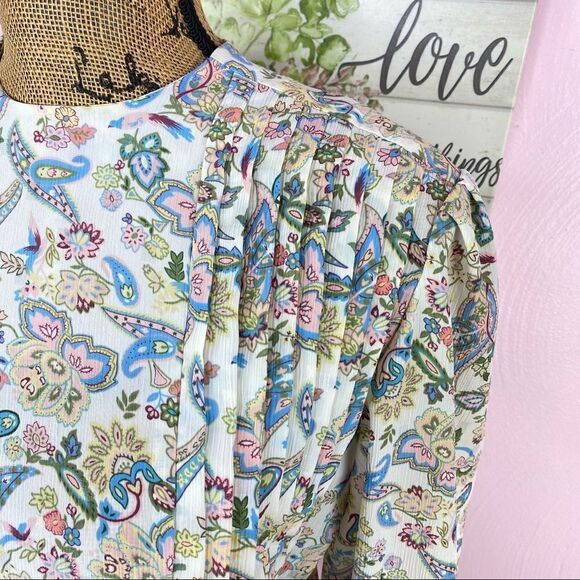 Vintage Shrader Sport Paisley Floral Knife Pleat Midi Skirt Set Cream Multi 6P - Picture 6 of 14